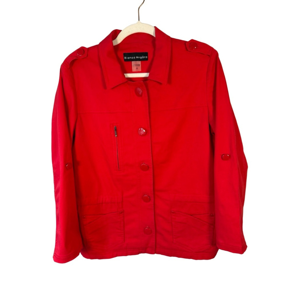 Bianca Nygard Red Button-Front Jacket Size 10 Classic Tailored Office Workwear